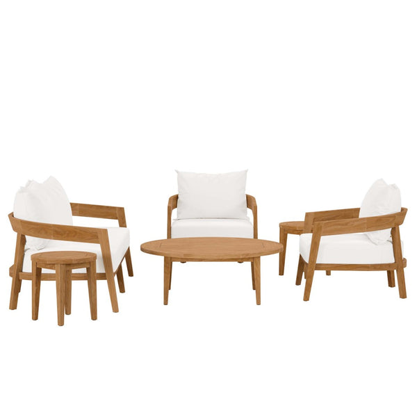 Modway Furniture Brisbane 6-Piece Teak Wood Outdoor Patio Set - Stylish Comfort for Relaxed Entertaining & Enjoyment Natural White EEI-5833-NAT-WHI
