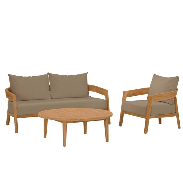 Modway Furniture Brisbane 3-Piece Teak Wood Outdoor Patio Set with Plush Cushions for Stylish Al Fresco Living Natural Light Brown EEI-5834-NAT-LBR
