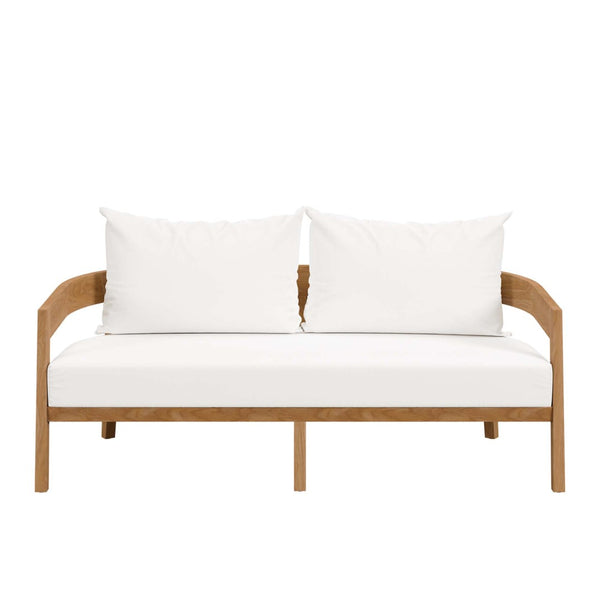 Modway Furniture Brisbane 3-Piece Teak Wood Outdoor Patio Set with Plush Cushions for Stylish Al Fresco Living Natural White EEI-5834-NAT-WHI