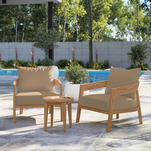 Modway Furniture Brisbane 3-Piece Teak Wood Outdoor Patio Set for Elegant Entertaining with Plush Cushions & Durability Natural Light Brown EEI-5835-NAT-LBR