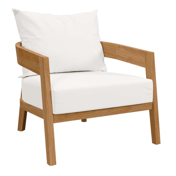 Modway Furniture Brisbane 3-Piece Teak Wood Outdoor Patio Set for Elegant Entertaining with Plush Cushions & Durability Natural White EEI-5835-NAT-WHI