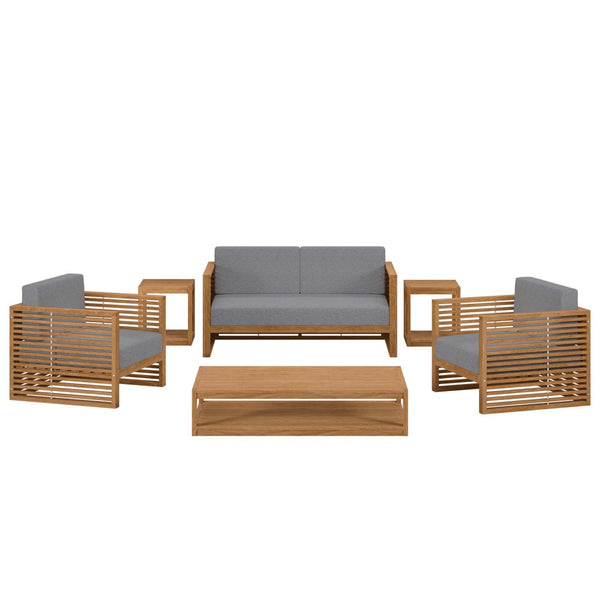 Modway Furniture Carlsbad 6-Piece Teak Wood Patio Set – Stylish Outdoor Furniture with Plush Cushions for Comfort Natural Gray EEI-5836-NAT-GRY