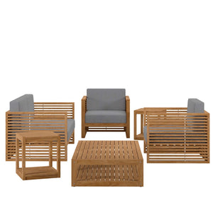 Modway Furniture Carlsbad 6-Piece Teak Wood Patio Set – Stylish Outdoor Furniture with Plush Cushions for Comfort Natural Gray EEI-5836-NAT-GRY