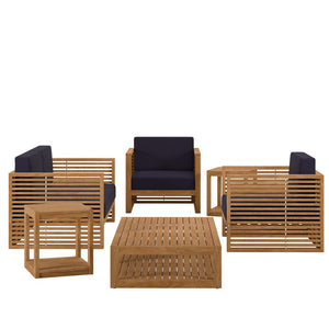 Modway Furniture Carlsbad 6-Piece Teak Wood Patio Set – Stylish Outdoor Furniture with Plush Cushions for Comfort Natural Navy EEI-5836-NAT-NAV