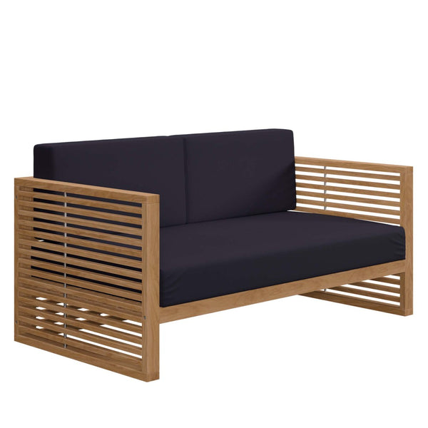 Modway Furniture Carlsbad 6-Piece Teak Wood Patio Set – Stylish Outdoor Furniture with Plush Cushions for Comfort Natural Navy EEI-5836-NAT-NAV