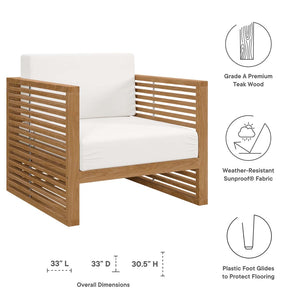 Modway Furniture Carlsbad 6-Piece Teak Wood Patio Set – Stylish Outdoor Furniture with Plush Cushions for Comfort Natural White EEI-5836-NAT-WHI