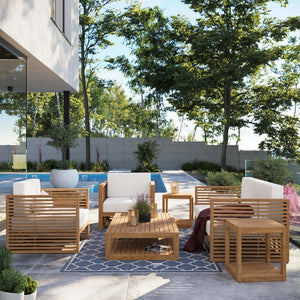 Modway Furniture Carlsbad 6-Piece Teak Wood Patio Set – Stylish Outdoor Furniture with Plush Cushions for Comfort Natural White EEI-5836-NAT-WHI