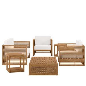 Modway Furniture Carlsbad 6-Piece Teak Wood Patio Set – Stylish Outdoor Furniture with Plush Cushions for Comfort Natural White EEI-5836-NAT-WHI