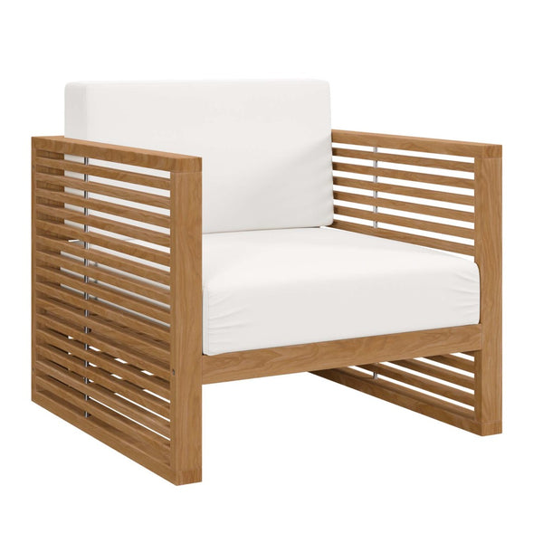 Modway Furniture Carlsbad 6-Piece Teak Wood Patio Set – Stylish Outdoor Furniture with Plush Cushions for Comfort Natural White EEI-5836-NAT-WHI