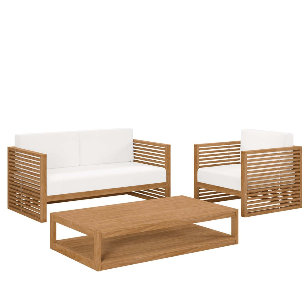 Modway Furniture Carlsbad 3-Piece Teak Wood Outdoor Patio Set - Coastal Charm with Plush Cushions & Easy Care Natural White EEI-5837-NAT-WHI