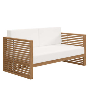 Modway Furniture Carlsbad 3-Piece Teak Wood Outdoor Patio Set - Coastal Charm with Plush Cushions & Easy Care Natural White EEI-5837-NAT-WHI