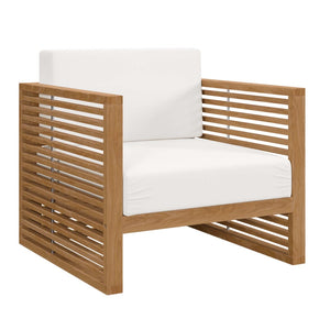 Modway Furniture Carlsbad 3-Piece Teak Wood Outdoor Patio Set - Coastal Charm with Plush Cushions & Easy Care Natural White EEI-5837-NAT-WHI