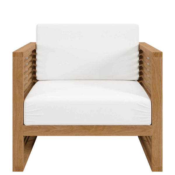 Modway Furniture Carlsbad 3-Piece Teak Wood Outdoor Patio Set - Coastal Charm with Plush Cushions & Easy Care Natural White EEI-5837-NAT-WHI