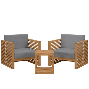 Modway Furniture Carlsbad 3-Piece Teak Wood Outdoor Patio Set for Comfortable Al Fresco Dining and Lounging Spaces Natural Gray EEI-5838-NAT-GRY