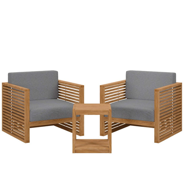 Modway Furniture Carlsbad 3-Piece Teak Wood Outdoor Patio Set for Comfortable Al Fresco Dining and Lounging Spaces Natural Gray EEI-5838-NAT-GRY