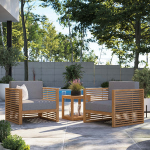 Modway Furniture Carlsbad 3-Piece Teak Wood Outdoor Patio Set for Comfortable Al Fresco Dining and Lounging Spaces Natural Gray EEI-5838-NAT-GRY