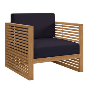 Modway Furniture Carlsbad 3-Piece Teak Wood Outdoor Patio Set for Comfortable Al Fresco Dining and Lounging Spaces Natural Navy EEI-5838-NAT-NAV