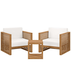 Modway Furniture Carlsbad 3-Piece Teak Wood Outdoor Patio Set for Comfortable Al Fresco Dining and Lounging Spaces Natural White EEI-5838-NAT-WHI