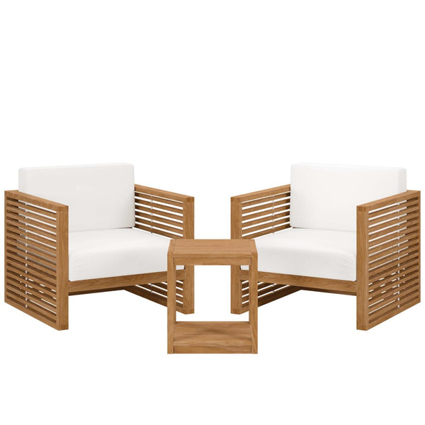 Modway Furniture Carlsbad 3-Piece Teak Wood Outdoor Patio Set for Comfortable Al Fresco Dining and Lounging Spaces Natural White EEI-5838-NAT-WHI