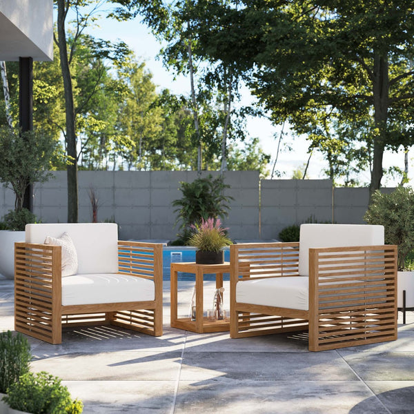 Modway Furniture Carlsbad 3-Piece Teak Wood Outdoor Patio Set for Comfortable Al Fresco Dining and Lounging Spaces Natural White EEI-5838-NAT-WHI