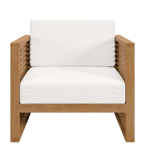 Modway Furniture Carlsbad 3-Piece Teak Wood Outdoor Patio Set for Comfortable Al Fresco Dining and Lounging Spaces Natural White EEI-5838-NAT-WHI