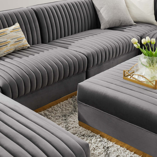 Modway Furniture Sanguine 7-Piece Modular Sectional Sofa in Luxurious Performance Velvet - Right-Facing Gray Elegance EEI-5839-GRY