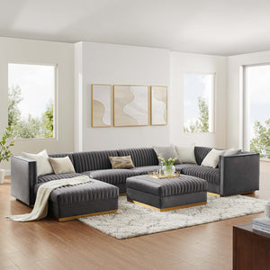 Modway Furniture Sanguine 7-Piece Modular Sectional Sofa in Luxurious Performance Velvet - Right-Facing Gray Elegance EEI-5839-GRY