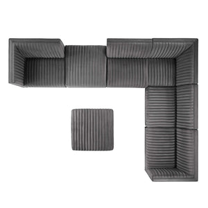 Modway Furniture Sanguine 7-Piece Modular Sectional Sofa in Luxurious Performance Velvet - Right-Facing Gray Elegance EEI-5839-GRY