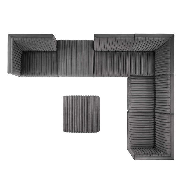 Modway Furniture Sanguine 7-Piece Modular Sectional Sofa in Luxurious Performance Velvet - Right-Facing Gray Elegance EEI-5839-GRY