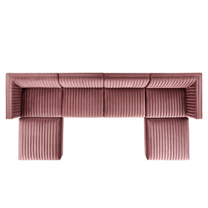Modway Furniture Sanguine 6-Piece Modular Sectional Sofa with Channel Tufted Velvet and Gold Base for Luxurious Comfort Dusty Rose EEI-5841-DUS