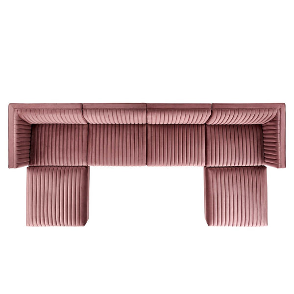 Modway Furniture Sanguine 6-Piece Modular Sectional Sofa with Channel Tufted Velvet and Gold Base for Luxurious Comfort Dusty Rose EEI-5841-DUS
