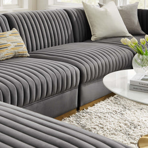 Modway Furniture Sanguine 6-Piece Modular Sectional Sofa with Channel Tufted Velvet and Gold Base for Luxurious Comfort Gray EEI-5841-GRY