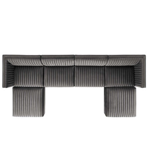 Modway Furniture Sanguine 6-Piece Modular Sectional Sofa with Channel Tufted Velvet and Gold Base for Luxurious Comfort Gray EEI-5841-GRY