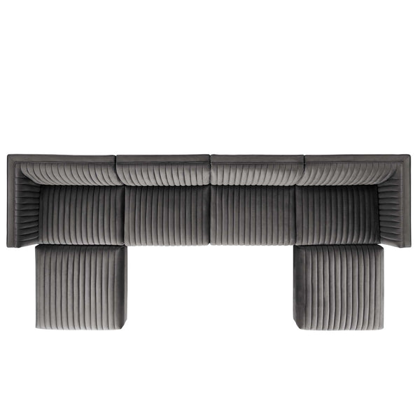 Modway Furniture Sanguine 6-Piece Modular Sectional Sofa with Channel Tufted Velvet and Gold Base for Luxurious Comfort Gray EEI-5841-GRY