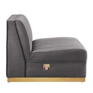 Modway Furniture Sanguine 6-Piece Modular Sectional Sofa with Channel Tufted Velvet and Gold Base for Luxurious Comfort Gray EEI-5841-GRY