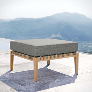 Modway Furniture Clearwater Outdoor Teak Wood Ottoman - Stylish Weather-Resistant Seating for Patios and Decks Gray Graphite EEI-5854-GRY-GPH