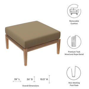 Modway Furniture Clearwater Outdoor Teak Wood Ottoman - Stylish Weather-Resistant Seating for Patios and Decks Gray Light Brown EEI-5854-GRY-LBR
