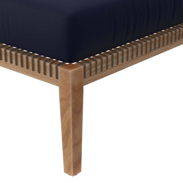 Modway Furniture Clearwater Outdoor Teak Wood Ottoman - Stylish Weather-Resistant Seating for Patios and Decks Gray Navy EEI-5854-GRY-NAV