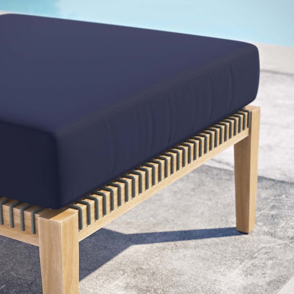 Modway Furniture Clearwater Outdoor Teak Wood Ottoman - Stylish Weather-Resistant Seating for Patios and Decks Gray Navy EEI-5854-GRY-NAV