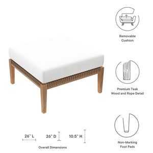 Modway Furniture Clearwater Outdoor Teak Wood Ottoman - Stylish Weather-Resistant Seating for Patios and Decks Gray White EEI-5854-GRY-WHI