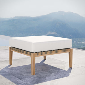 Modway Furniture Clearwater Outdoor Teak Wood Ottoman - Stylish Weather-Resistant Seating for Patios and Decks Gray White EEI-5854-GRY-WHI