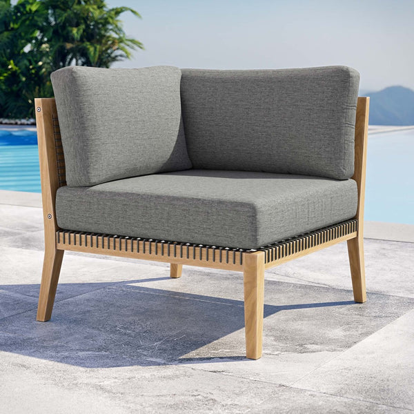 Modway Furniture Clearwater Outdoor Patio Teak Wood Corner Chair - Modern Weather-Resistant Comfort for Relaxation Gray Graphite EEI-5855-GRY-GPH