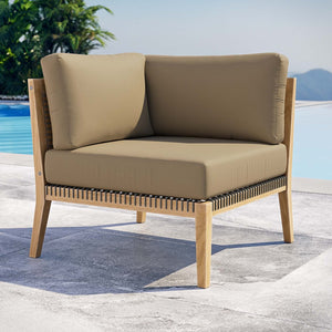 Modway Furniture Clearwater Outdoor Patio Teak Wood Corner Chair - Modern Weather-Resistant Comfort for Relaxation Gray Light Brown EEI-5855-GRY-LBR