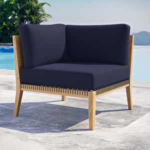 Modway Furniture Clearwater Outdoor Patio Teak Wood Corner Chair - Modern Weather-Resistant Comfort for Relaxation Gray Navy EEI-5855-GRY-NAV
