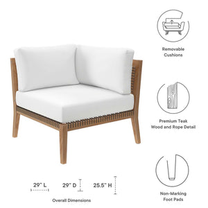 Modway Furniture Clearwater Outdoor Patio Teak Wood Corner Chair - Modern Weather-Resistant Comfort for Relaxation Gray White EEI-5855-GRY-WHI