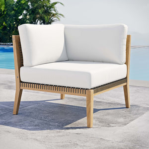 Modway Furniture Clearwater Outdoor Patio Teak Wood Corner Chair - Modern Weather-Resistant Comfort for Relaxation Gray White EEI-5855-GRY-WHI