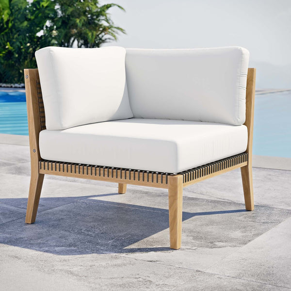Modway Furniture Clearwater Outdoor Patio Teak Wood Corner Chair - Modern Weather-Resistant Comfort for Relaxation Gray White EEI-5855-GRY-WHI
