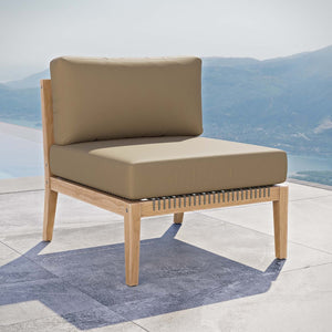 Modway Furniture Clearwater Outdoor Patio Teak Wood Armless Chair - Elegant Comfort for Your Stylish Outdoor Space Gray Light Brown EEI-5856-GRY-LBR