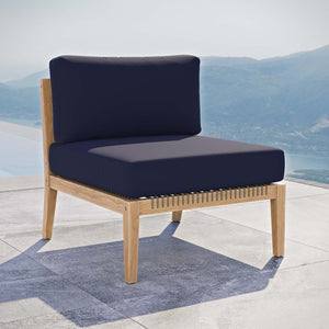 Modway Furniture Clearwater Outdoor Patio Teak Wood Armless Chair - Elegant Comfort for Your Stylish Outdoor Space Gray Navy EEI-5856-GRY-NAV