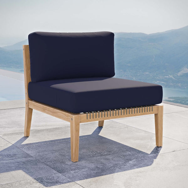 Modway Furniture Clearwater Outdoor Patio Teak Wood Armless Chair - Elegant Comfort for Your Stylish Outdoor Space Gray Navy EEI-5856-GRY-NAV